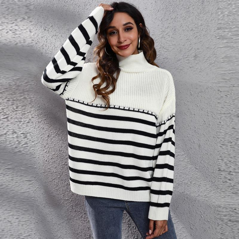 Women S Striped Turtleneck Sweater Loose Fit Autumn Winter Knitwear
