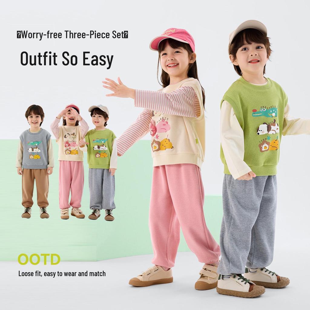 Dudu Home Kids' Spring 3-Piece Set: Baby Vest, Boys' T-shirt, Trendy Pants