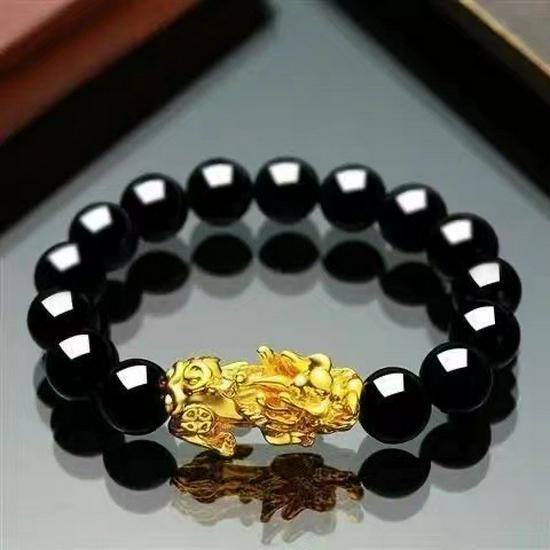 Gold-Plated Alloy Pixiu Couple Bracelets for Men & Women - Exquisite Buddhist Bead Jewelry Gifts