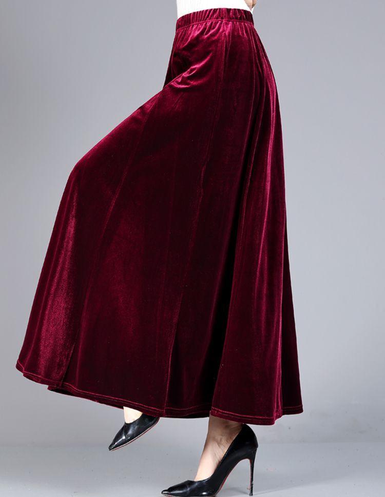 Zlatá sametová A-line dlouhá sukně nadměrné velikosti - S vysokým pasem a univerzální dámská taneční sukně