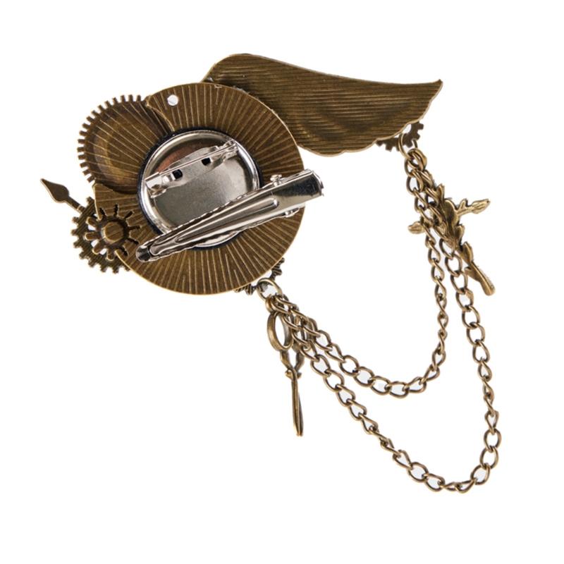 Vintage Steampunk Brosche Anstecknadel für Damen Herren PunkStyle Zahnrad Flügel Kette Brosche Reversnadel Hemd Korsage Anstecknadel Haarspange