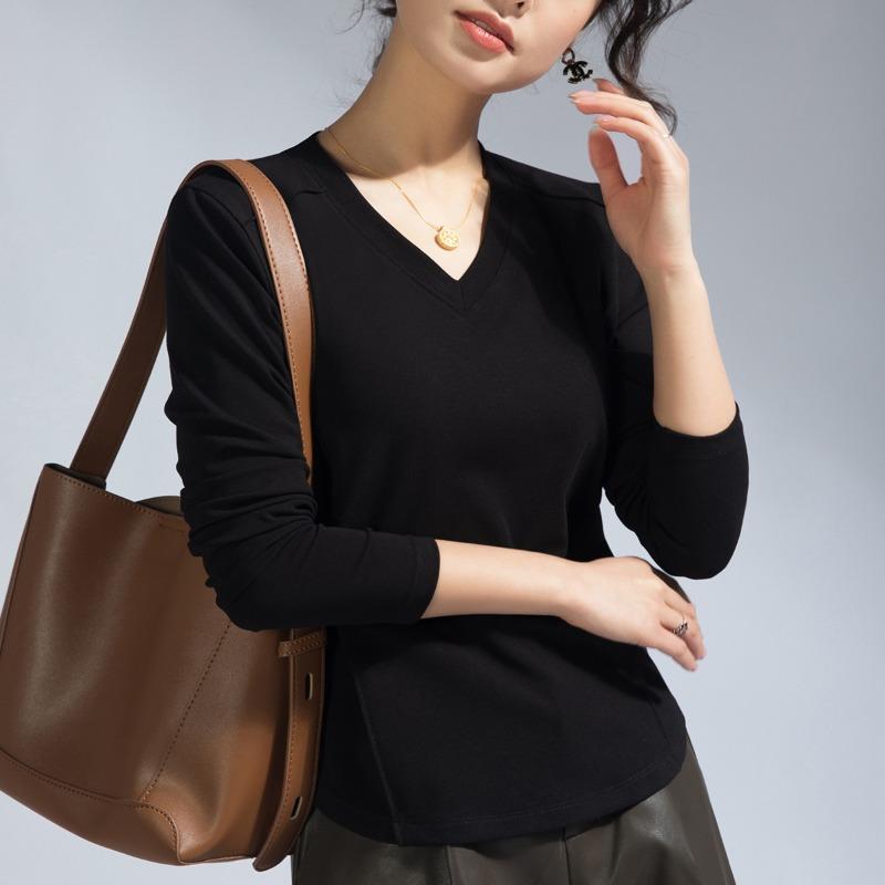 Women's clothing [Summer Mask t] Deconstruction and slim short multi-color bottoming shirt long-sleeved women's top