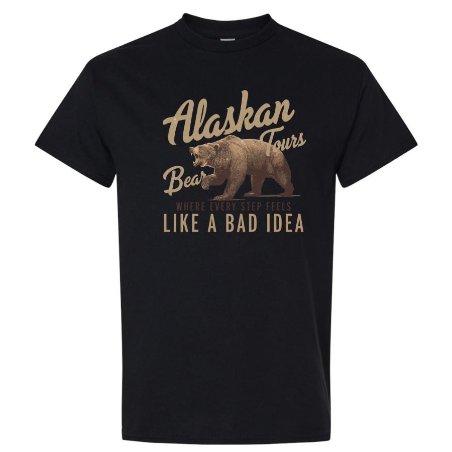 Alaskan Tours Bear T Shirt Like a Bad Idea Funny Vintage Graphic Travel Gift Tee 4XL