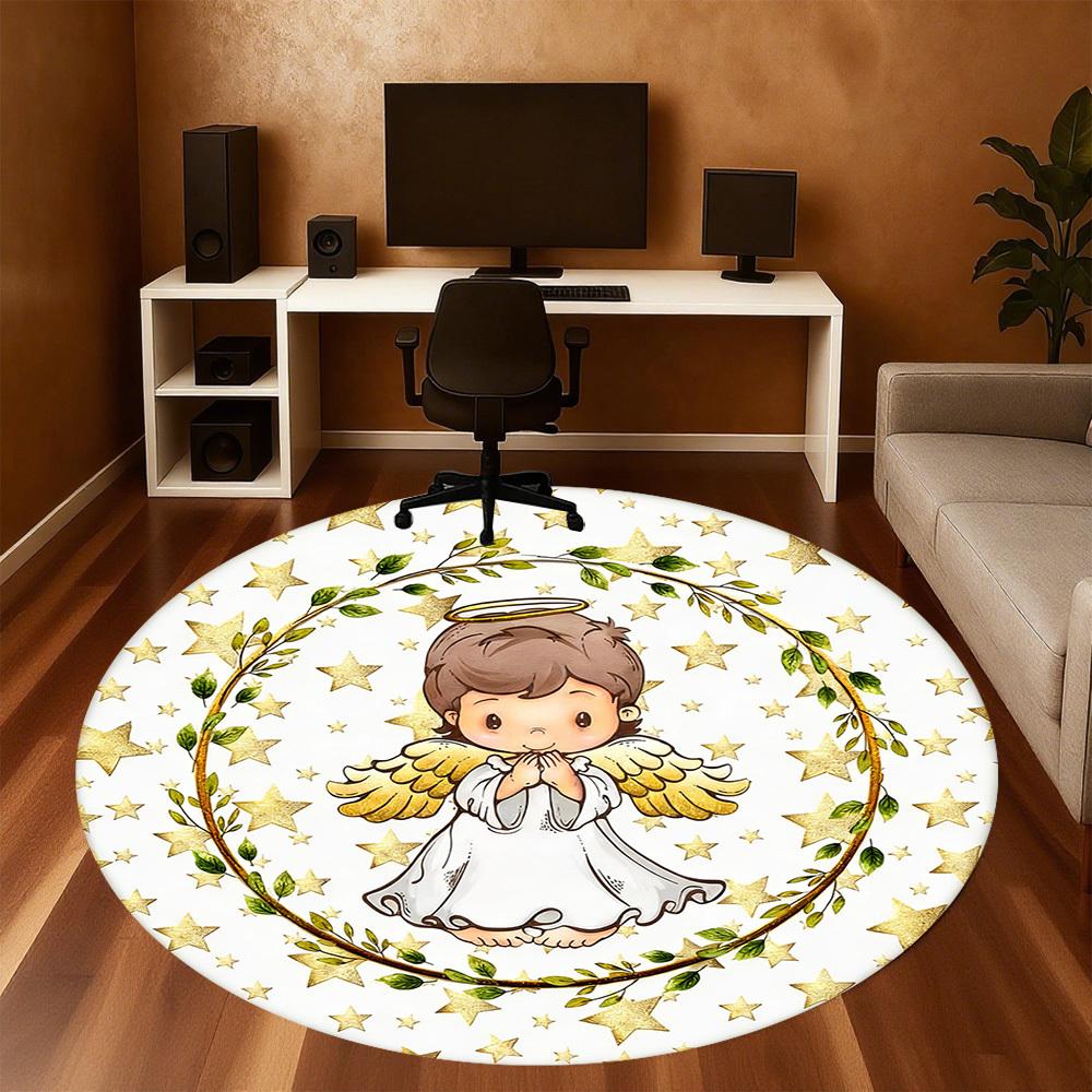 1pc Angel Star Round Chair Mat Office Area Rug - Non-Slip, Floor Mat for Office, Bedroom, and Indoor Decor P127236