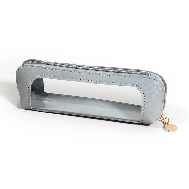 Women's Portable Leather Makeup Bag Waterproof Travel Cosmetic Pouch for Eyebrow Pencils & Brushes Compact Organizer Case