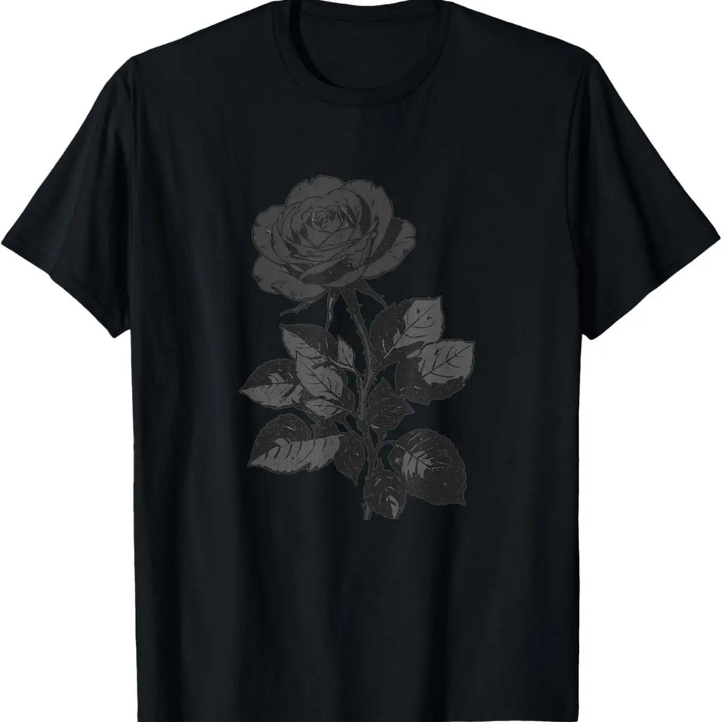 Black Rose Grunge Aesthetic Floral Goth Gothic Romantic Noir T-Shirt