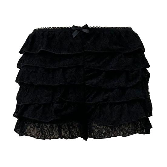 Women Summer Shorts Multi-layered Scattered Hem Ruffle Lace Trim Beach Shorts Lolita Style