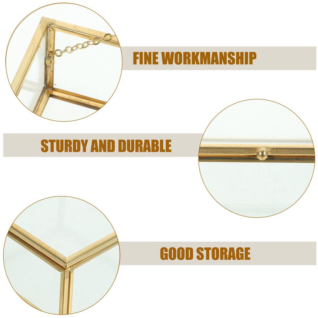 Glass Jewelry Holder Alloy Case Clear Display Jewelry Organizer Retro Style Trinket Box for Home Use Trinket Box with Lid