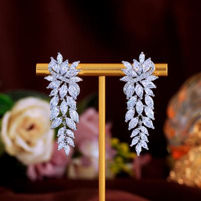 Grid Temperament Full Of Zircon Flower Earrings Bridal Dinner Dress Temperament Luxury Full Of Diamond Earrings