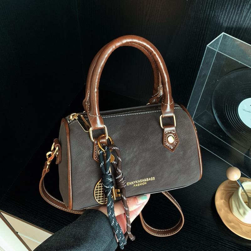 Hand-held Cylindrical Bag with High-quality Texture, Boston-style Bag, Fashionable Single-shoulder Crossbody Bag