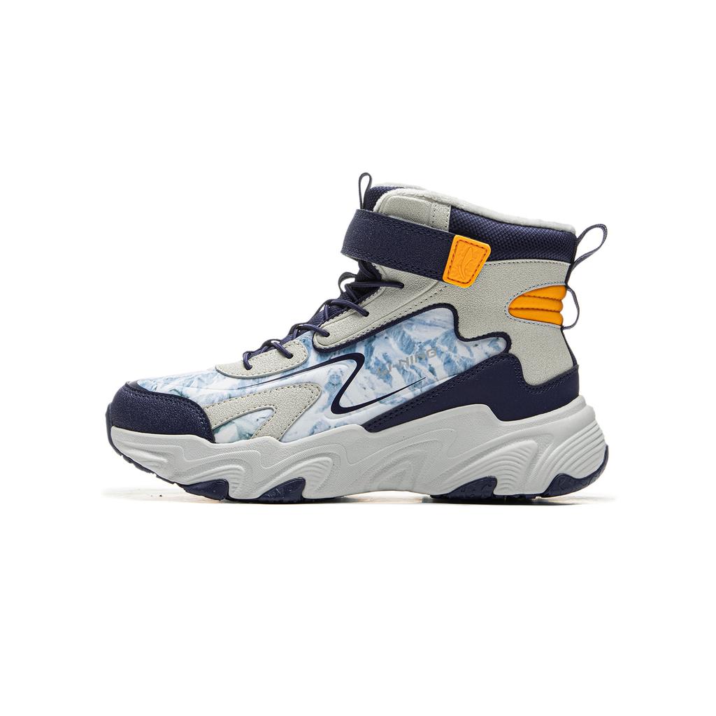 Li Ning Kids Sports Lifestyle Series Synthetic Leather Trendy Comfortable Fleece Shock Absorption Warm High-Top Casual Shoes YKCU186-37
