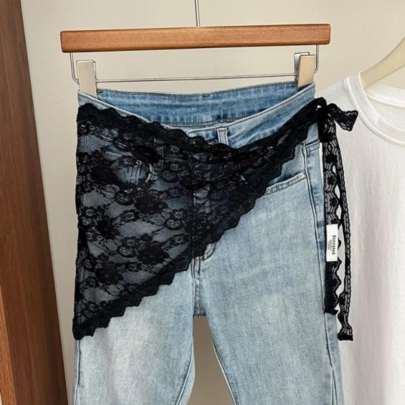 White Lace Bandana Belt Women's Spring and Summer French Retro High-end Triangle Scarf Headwear Tie Hair Headband