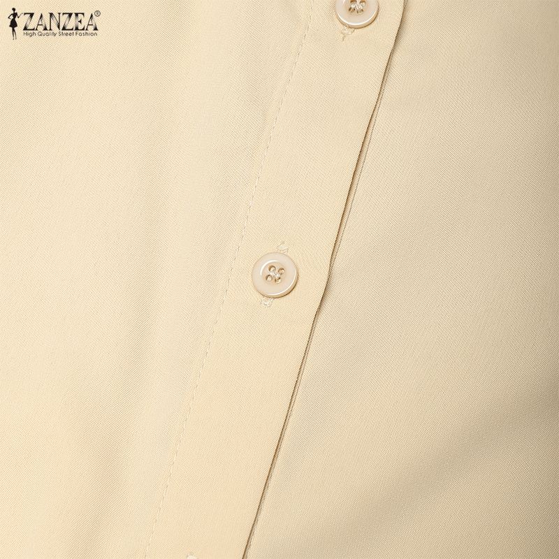 ZANZEA Women Casual Turn Down Collar Loose Short Sleeve Long Dress