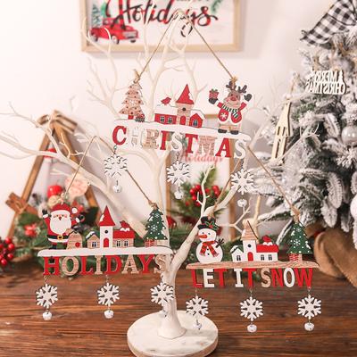 Christmas Wooden Pendants Bell Rope Santa Claus/Elk/Snowman Style with Hanging Create Atmosphere Xmas Decoration Ornament