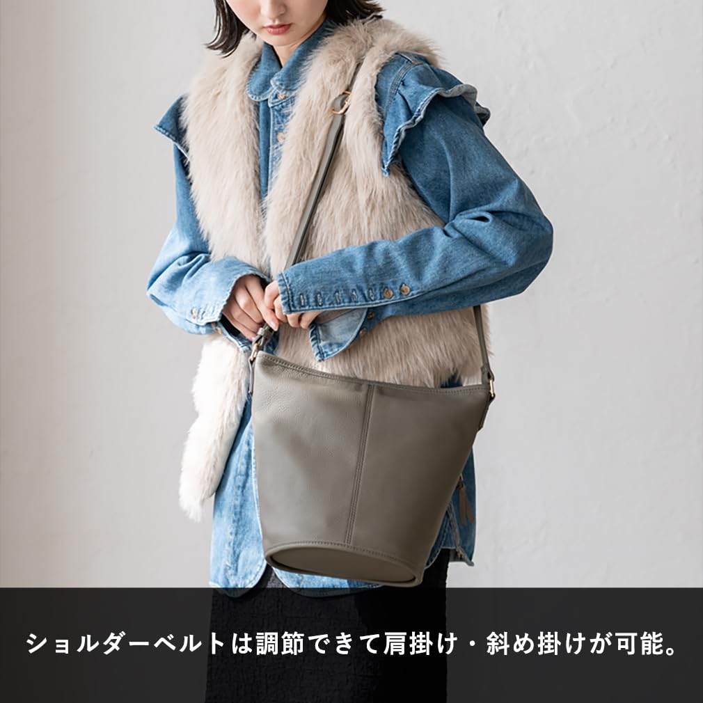 VITAFELICE Genuine Leather Bucket Shoulder Bag for Women, sib-20049n (Light Gray)