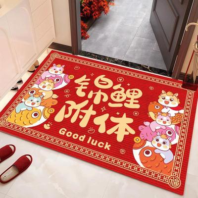 2026 Year of the Horse Red Cartoon Doormat - Non-slip Crystal Velvet Entrance Pad