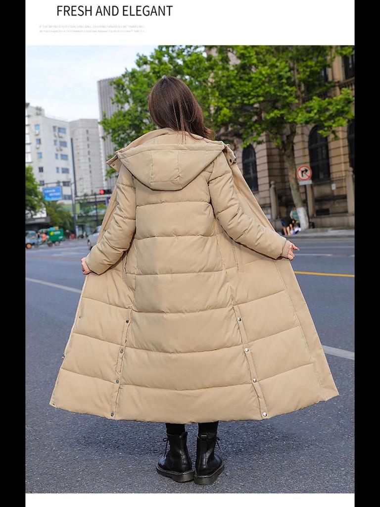 Women's 2024 Winter Korean-Style Hooded Knee-Length Slim Cotton Coat
