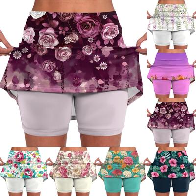 Elastic Yoga Culottes For Women Print Athletic Shorts Lightweight High Waist Skinny Solid Joggers