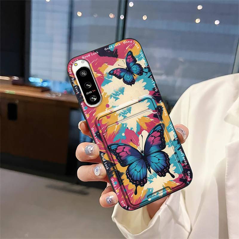 Anti-dust protective Phone Case For Sony Xperia5 IV Full wrap Back Cover Card slot Silicone Graffiti Durable Card bag