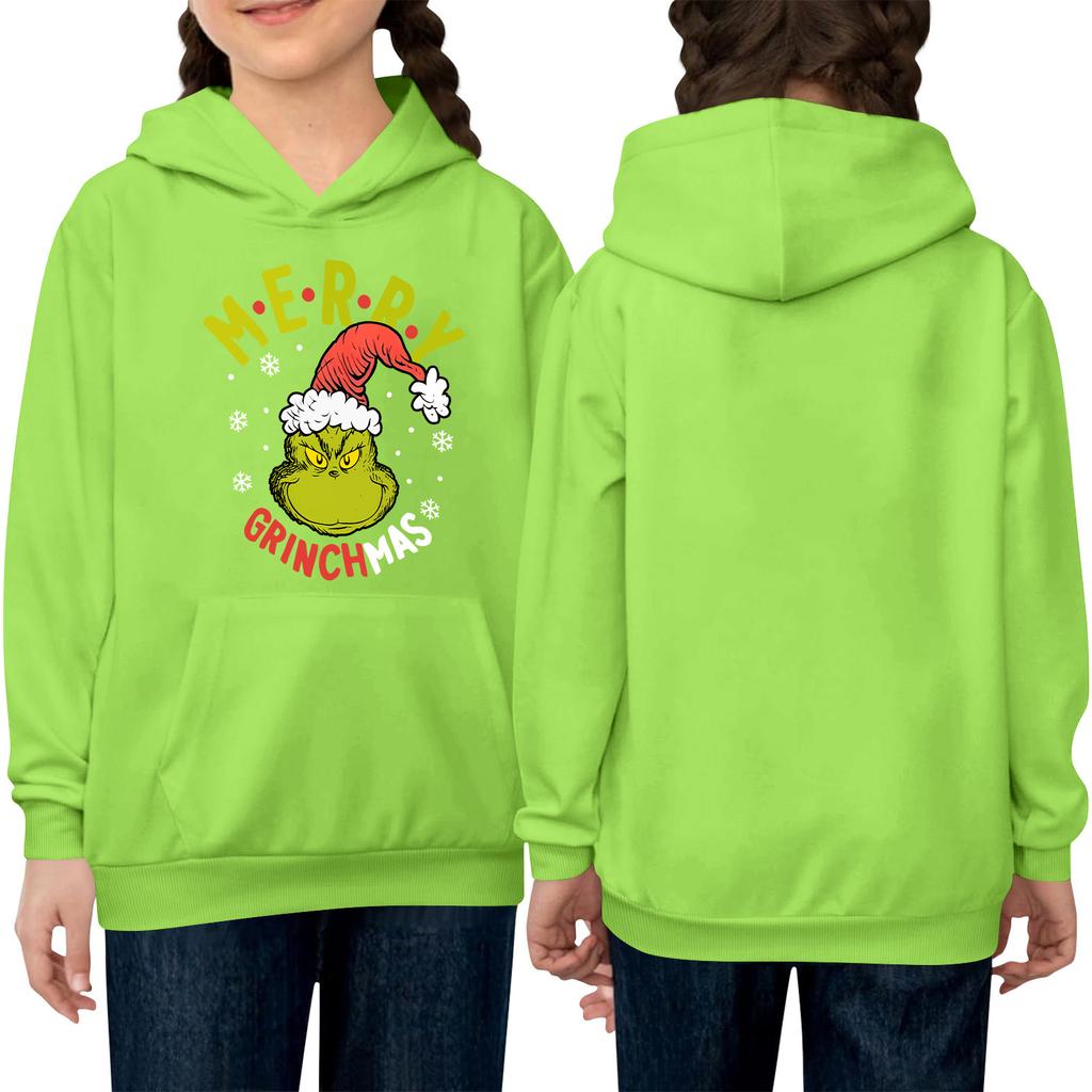 Barne langermet løstsittende genser med hette, snøring og ensfarget