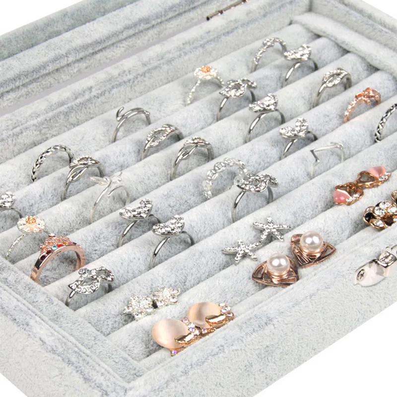 1pc Large Capacity Transparent Velvet Jewelry Box Earring Ring Display Storage Container Jewelry Organizer Makeup Organizer
