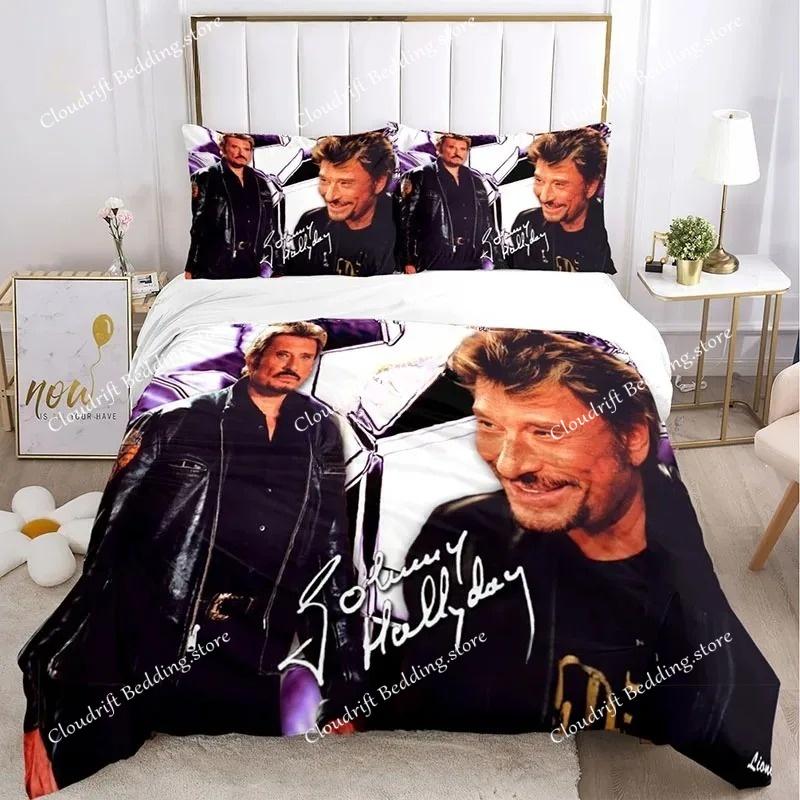Bettbezug Rock Star Johnny Hallyday 3D Exquisiter Digitaldruck Bettwäsche-Set Bettdecke Bett Jugend Heimdeko Erwachsener Jungen Geschenk