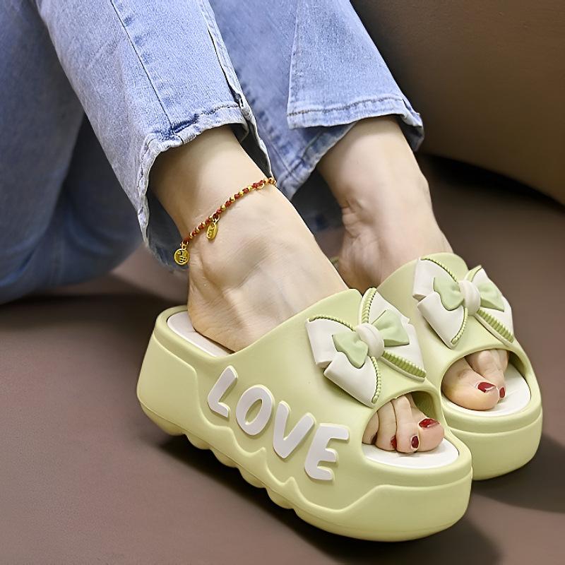 New 2025 purple bow-tie slippers woman summer high heels shoes Designer Summer Chunky Sandals Ladies EVA Slides Shoes