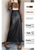 2025 A/W Women's Retro PU Leather Slit A-Line Mid-Length High Waist Skirt