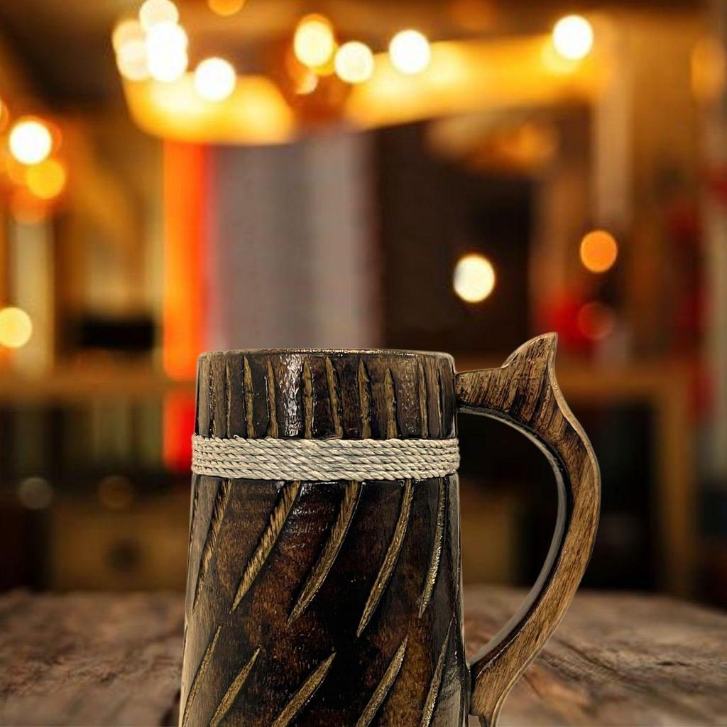 500ml Handgefertigter Holz-Bierkrug, Mangoholz mit Sheesham-Finish, Fassstil, Leicht & Langlebig, für Craft-Bier, Hausbar, Café, Party, Geschenk