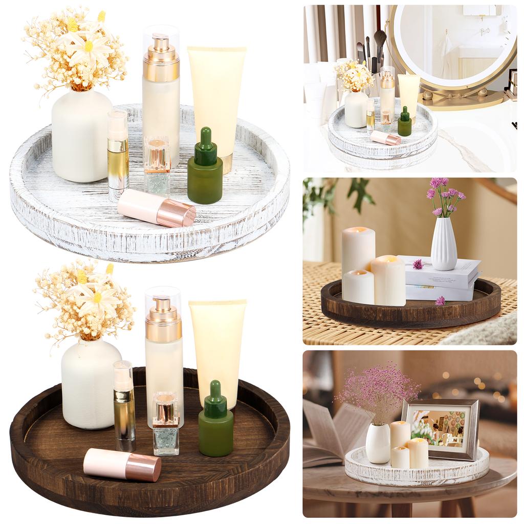 30 CM Round Wooden Tray Retro Decorative Coffee Meal Trays Serving Platter Multipurpose Candle Holder Trays for Table Home Decor