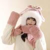 Women's Cozy Fox Ear Plush Hat with Integrated Scarf - Warm, Soft Lei Feng Design for Autumn and Winter. Perfect Ear Protection for Students.