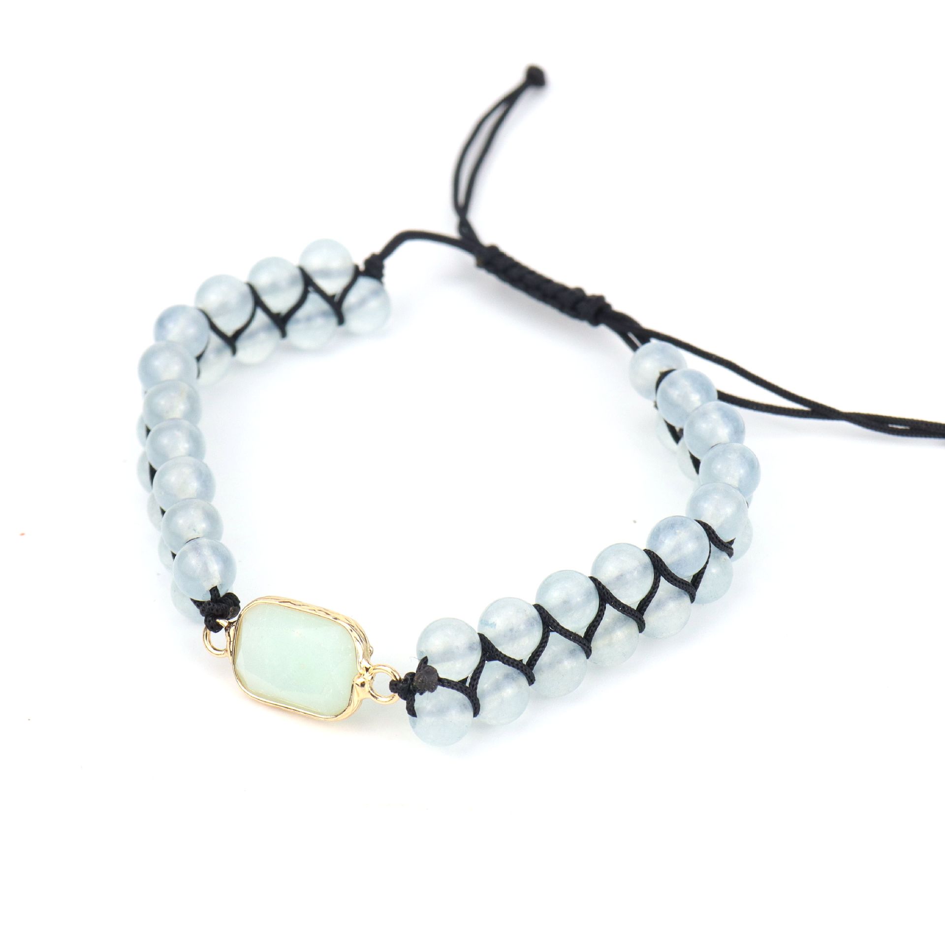 Hot Hand-Woven Natural Agate Round Beads Metal Hemming Rough Stone Bracelet Bracelet Adjustable