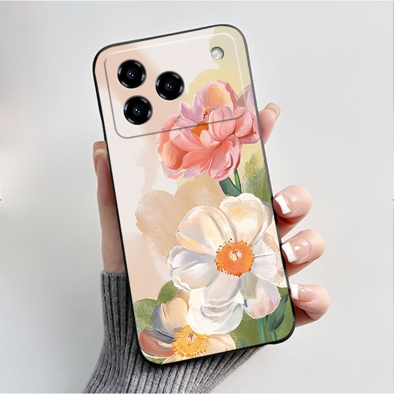 Printing Pattern Case For ZTE Blade A76 4G Z2474 Soft Silicone Black Shell Cover Cute Flower Cartoon Casing