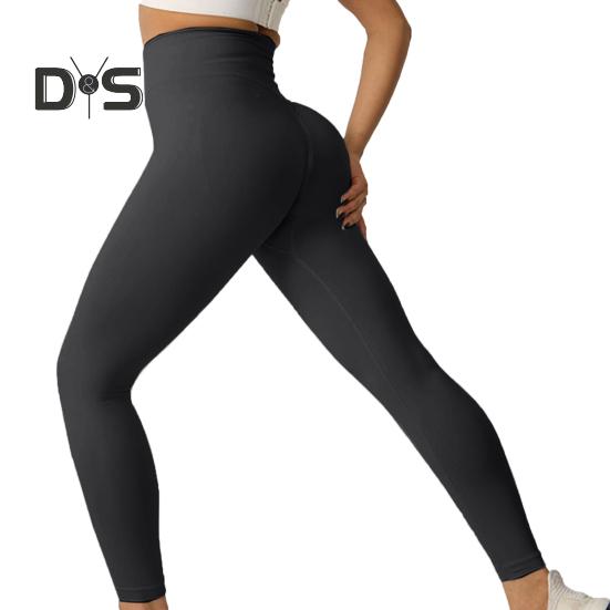 Women Yoga Pants High Waist Leggings Solid Color Compression Elastic Butt-lifted Seamless Flared Hem Tummy Control Gym Dance Studio Sports Trousers