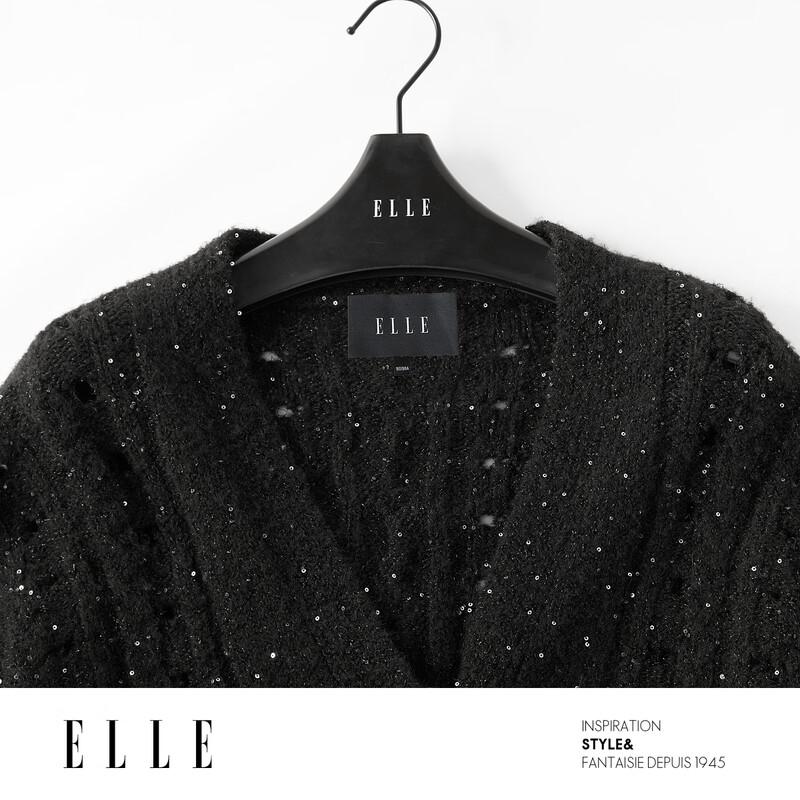 ELLE Women's Sequin V-Neck Merino Wool Cardigan