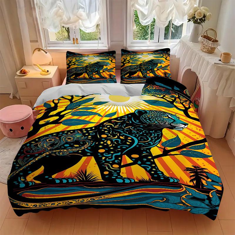 3-teiliges Dschungel-Safari-Print-Bettwäscheset - Enthält 1 Bettbezug und 2 Kissenbezüge, Ohne Bettdeckenfüllung, Ganzjahres-Heimdekoration yy251111193