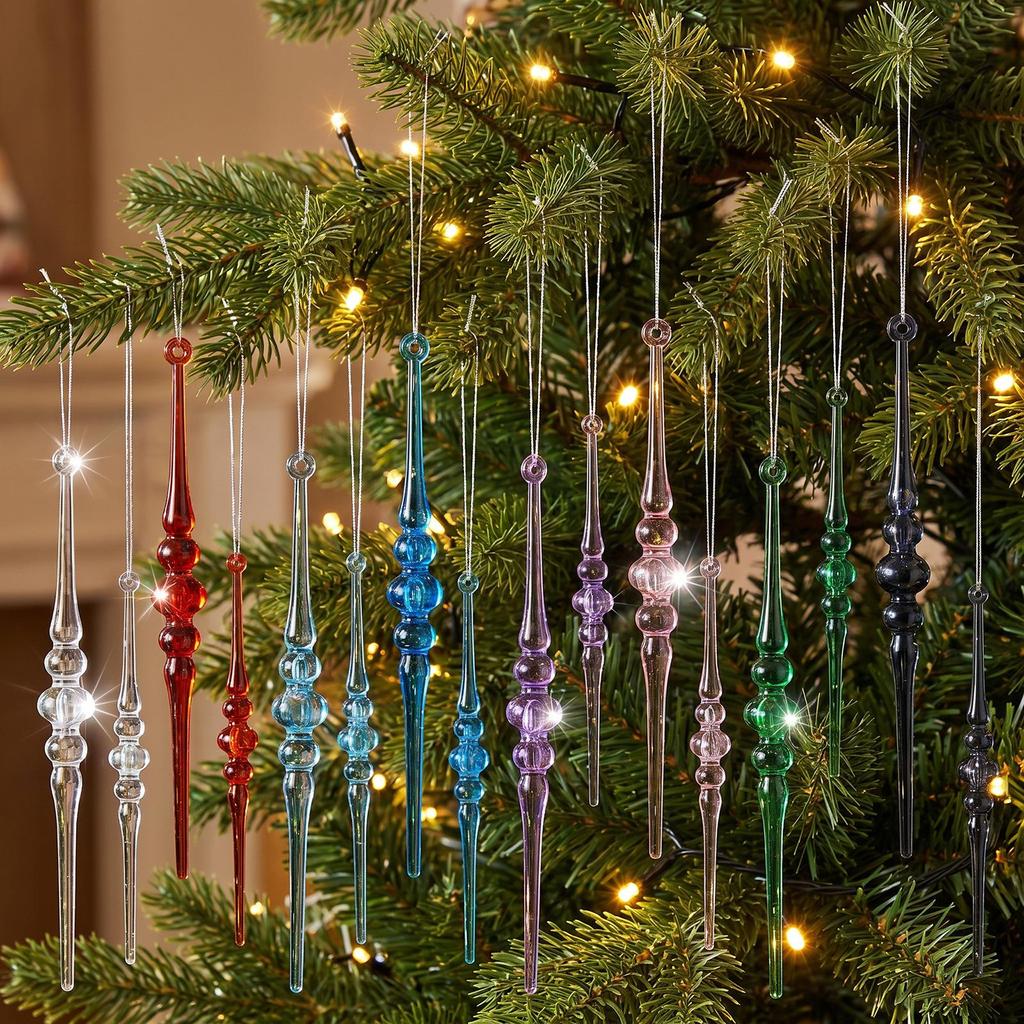 12 Pcs Multi-color Acrylic Icicle Ornament Set for Christmas Tree Decorations