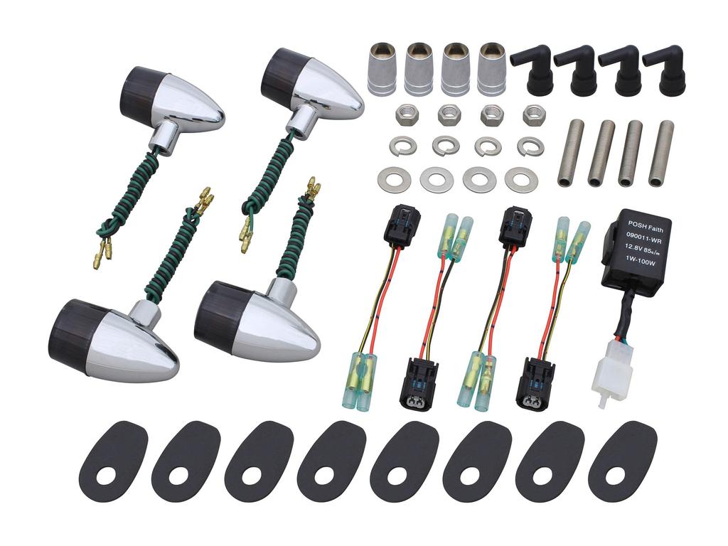 POSH FAITH Motorcycle Turn Signal Classic Turn Kit for Z650RS Chrome Body with Smoked Part Number Kit, Bullet-Shaped Signals, Model-Specific