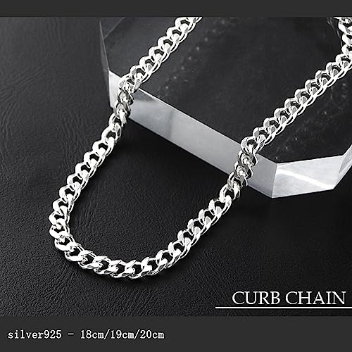 Shinjuku Gin No Kura 3.3mm Wide Curb Chain Silver 925 Bracelet, 19cm, Men's, Simple, Elegant, Slim Fit