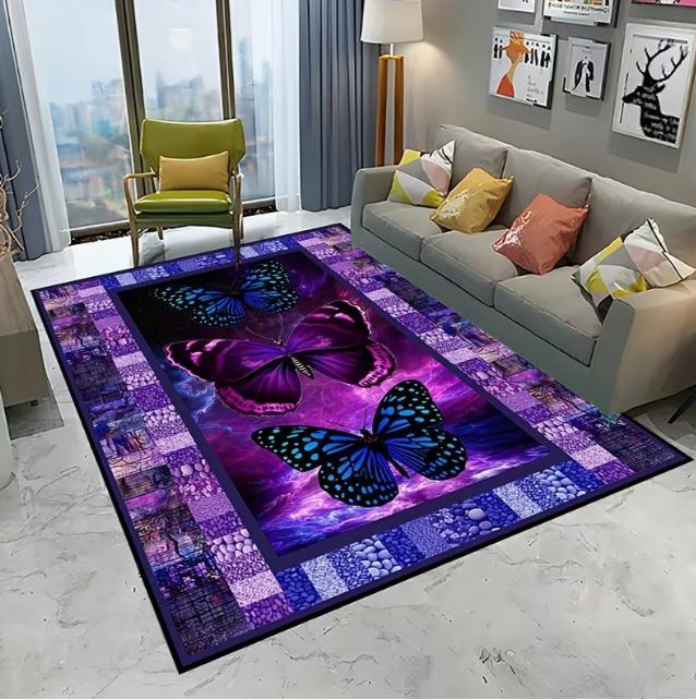 Elegant Colorful Butterfly Design Carpet Soft Comfortable Anti Staining Living Room Bedroom Study Room Game Room Room Decoration