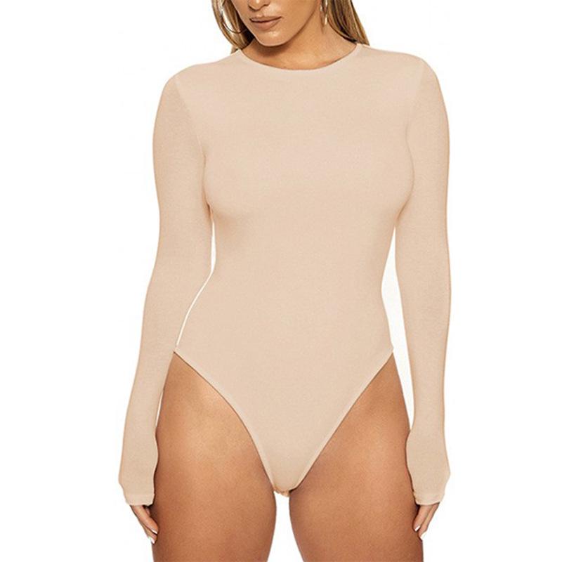 European Fashion Sexy Long Sleeve Bodysuit with Leggings - Solid Color, Round Neck, Perfect for Nightclubs and Home, Autumn/Spring Wear