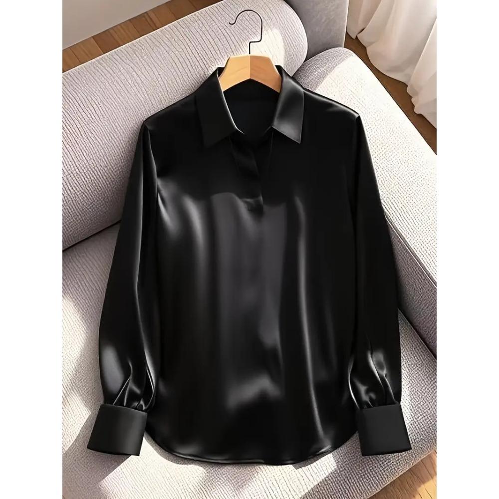 New Arrival: Autumn Fashion Commuter Satin V-neck Long-sleeved Shirt for Women