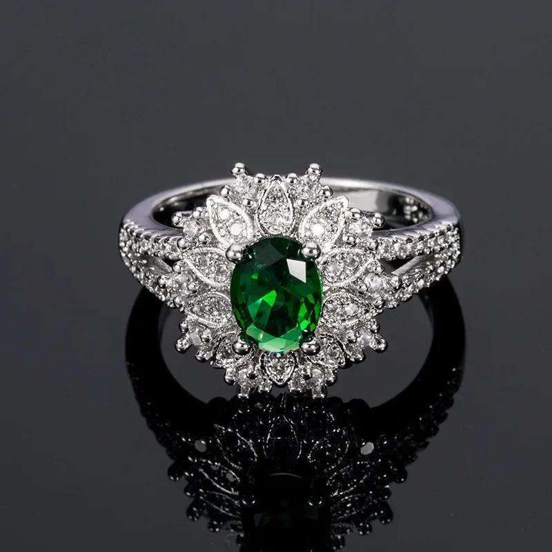 European And American Party New Women'S Ring Green Cube Zirconia Gorgeous Women'S Accessories Anniversary