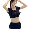 1011 Swimsuit Women's Short Sleeve Blouse Three-point Bikini Three-piece Neck Gathering Beach Vacation Swimsuit