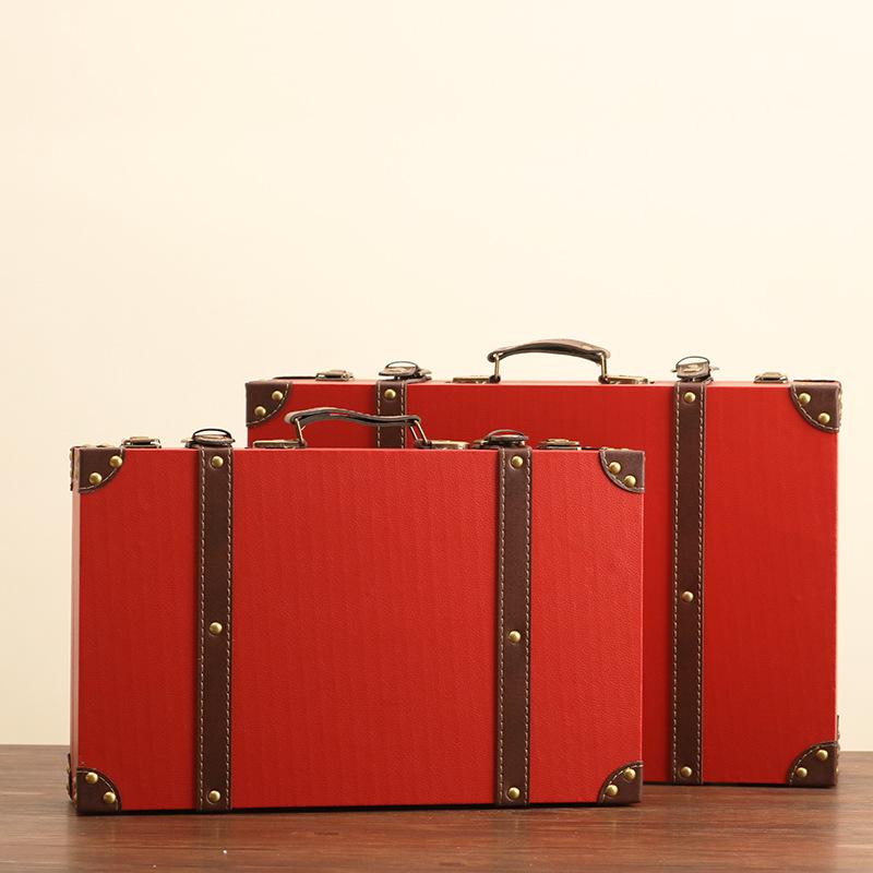 Vintage American Retro Leather-Wooden Suitcase Display and Photography Prop