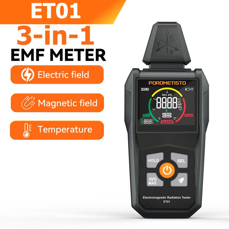 

POROMETISTO ET01/ET01Pro Electromagnetic Radiation Test High Precision EMF Meter Temperature/ Electric/Magnetic Field Radiometer