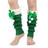 Fashionable Knitted Leg Warmers for Women Winter Fleece Trim Boot Covers Footless Socks with Christmas Plush Balls Bows  Green Green Fur Ball