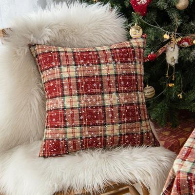 1pc Autumn Christmas Plaid Pillow Covers, Red Checkered Print Decor, Ideal Festive Gift for Home Sofa & Christmas-Themed Decor