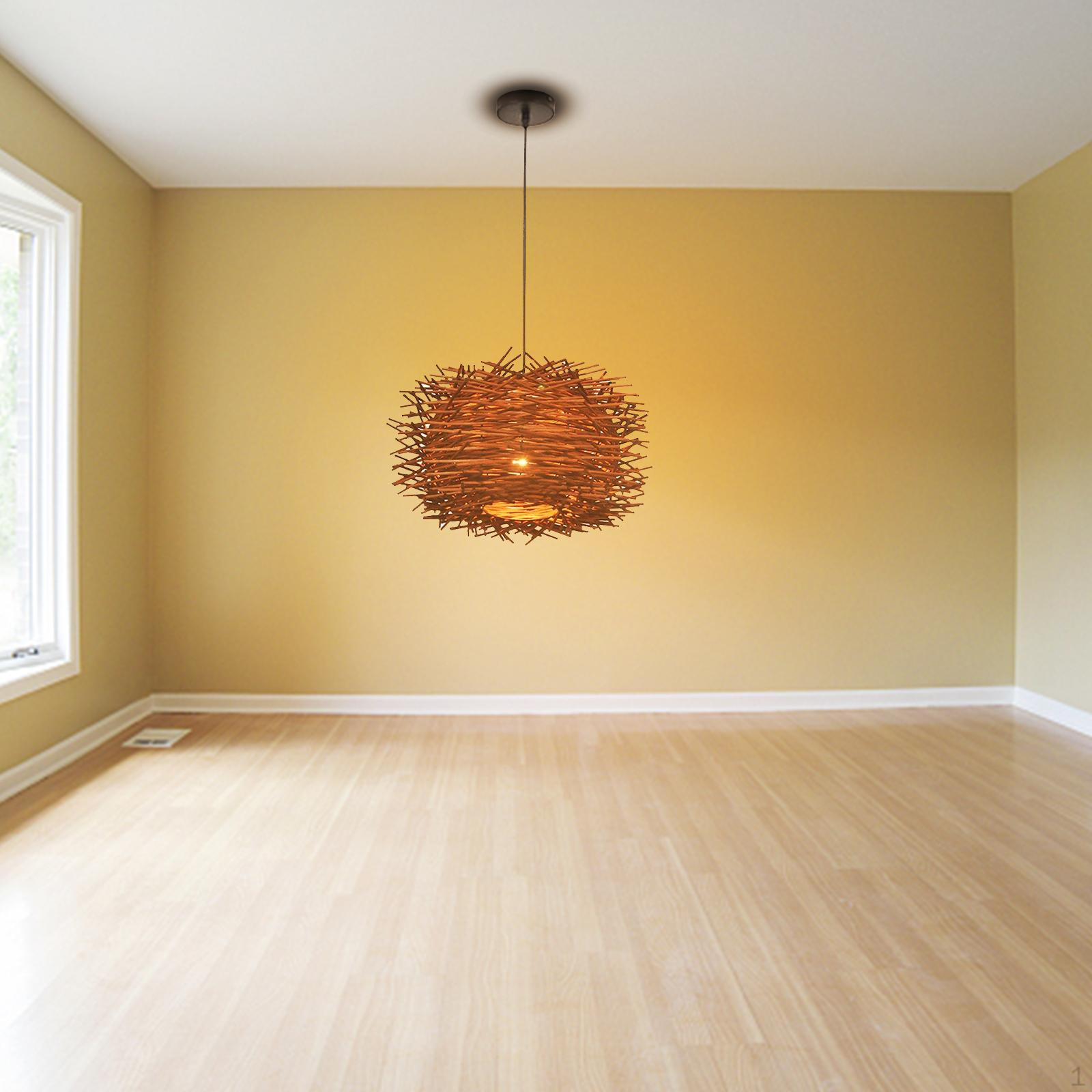

Modern Rattan Lampshade Ceiling Pendant Lamp Rustic Hand-Woven Hanging Decoration for Aisles Bird s nest-Coffee