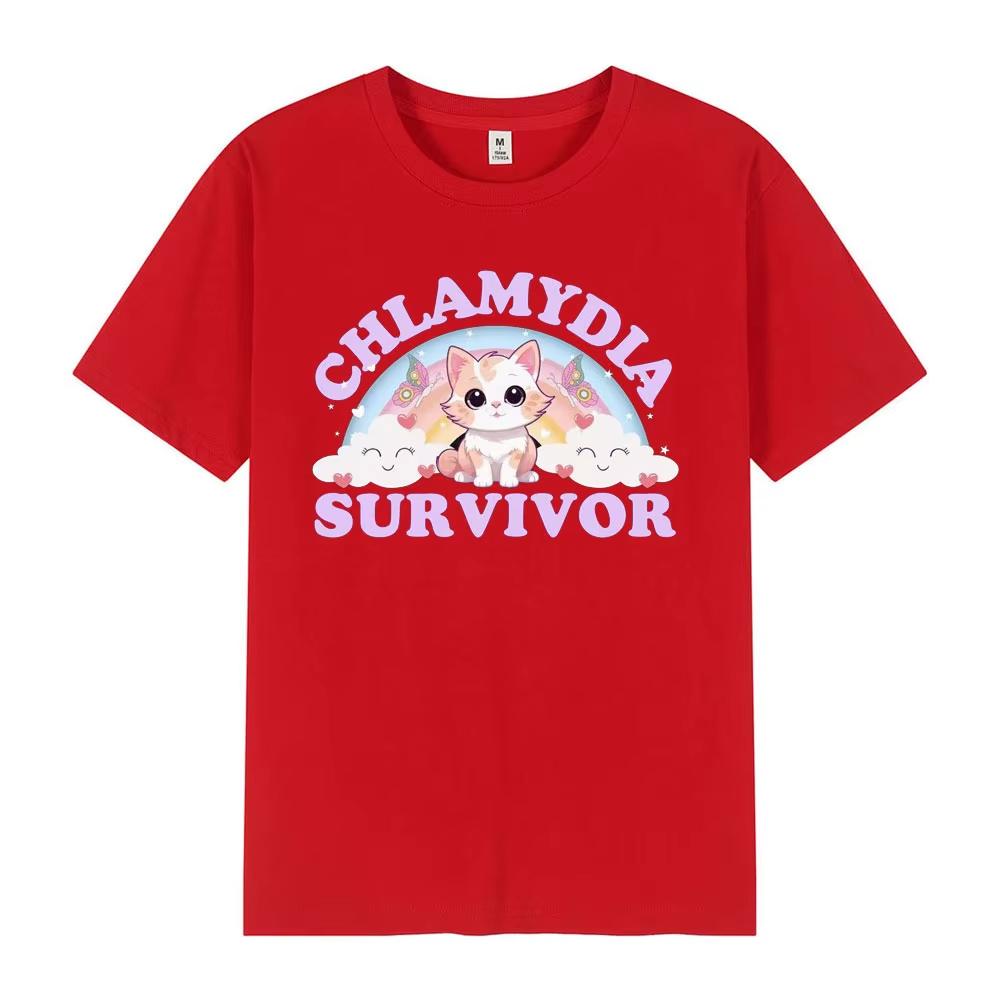 

Chlamydia Survivor T Shirt Funny Cat Meme Cotton T-shirt Man Woman Loose Casual O-Neck Unisex Simple Male T-shirts Oversized Top 4XL